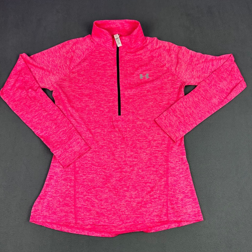 Under Armour HeatGear Womens Pink Space Dye Quarter Zip Pullover Top Size Medium